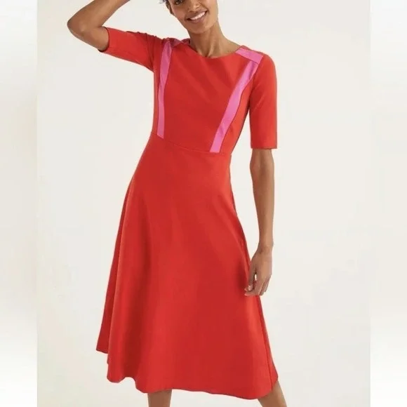 knee length dresses for ladies Maddie Picot Trim Midi Dress-Carmine Red